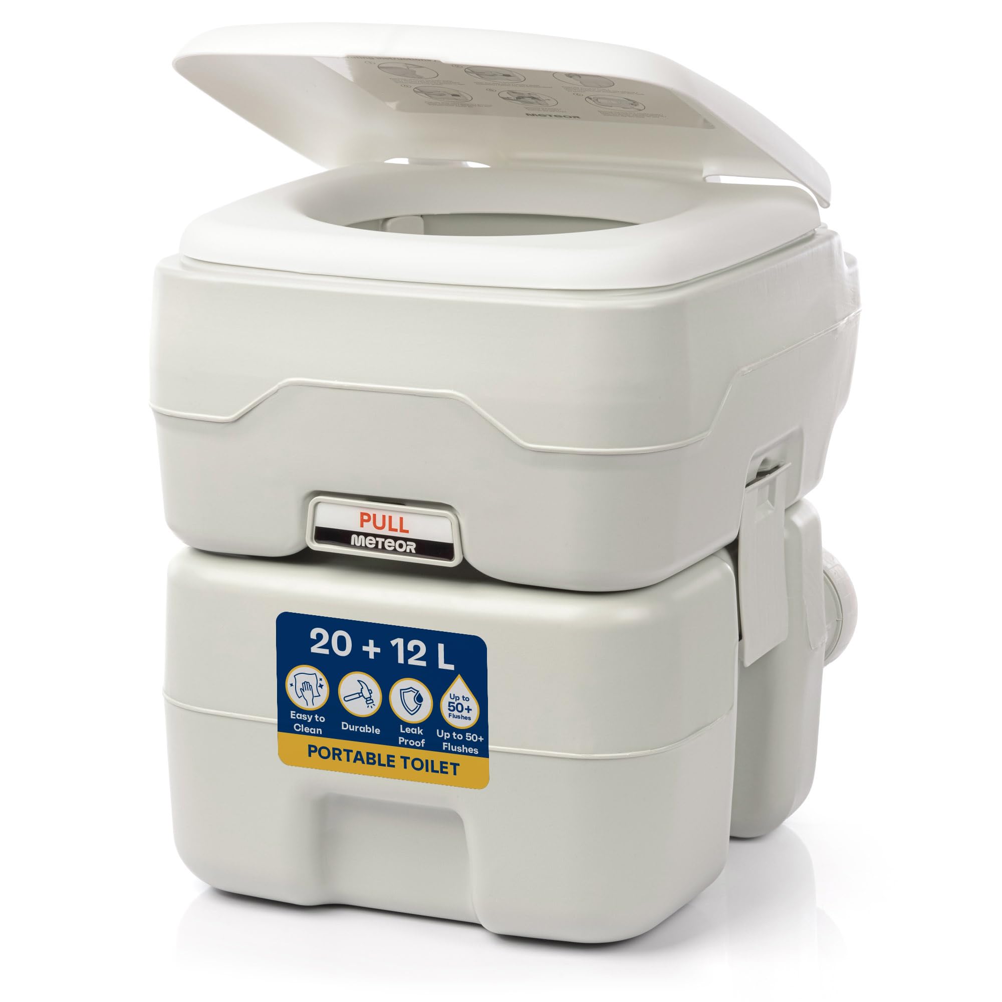 meteor Campingtoilette 20 + 12L Gespült Tank Mobiles WC Touristentoilette Mobile Trenntoilette Autotoilette Camping-Toilette Klo für unterwegs Tragbare Reisetoilette Campingklo bis 200 kg