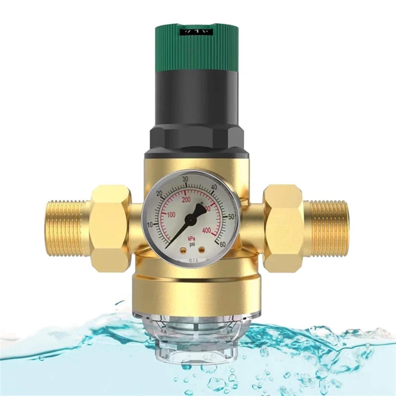 Regolatore di Pressione Acqua 3/4 Pollici con manometro e Filtro a Rete, regolatore di Pressione DN20 for Acqua Potabile per Tubi, impianti di irrigazione