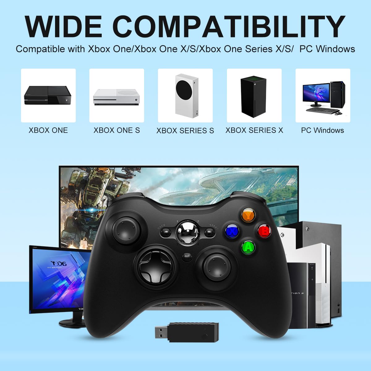 SWCTIM Xbox Controller Wireless Kompatibel mit Xbox One S/X/Xbox Series S/X,Windows PC,Xbox One Controller mit 2.4GHz Wireless Adapter, mit 3.5mm Kopfhörerbuchse,Schwarz