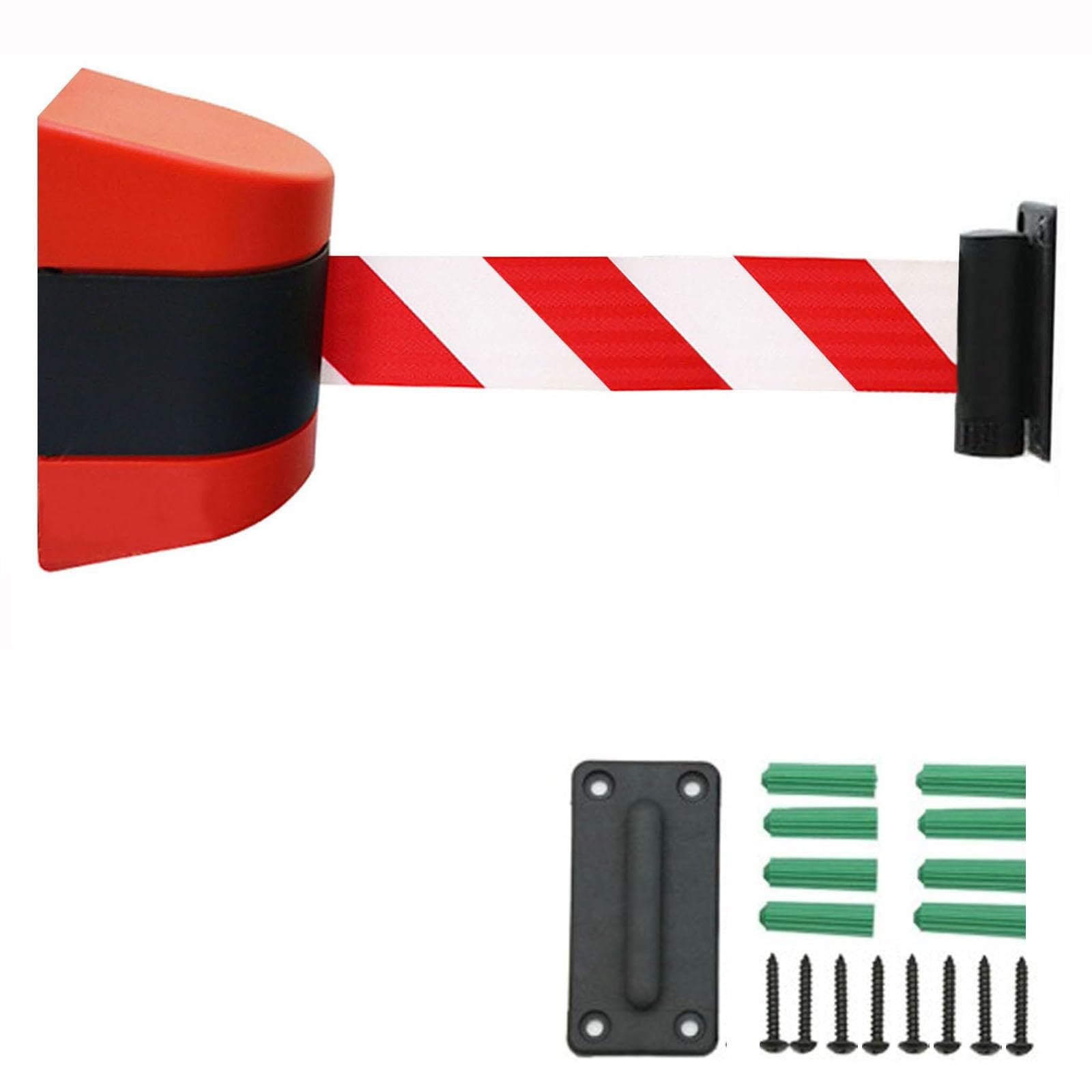 Tavkomco Red 6.6/9.8/16.4FT Wall Mounted Belt Barrier, Retractable Queue Rope Barrier with mounting Accessories for Playground Park Hotel Crowd Control(A,10M/32FT)