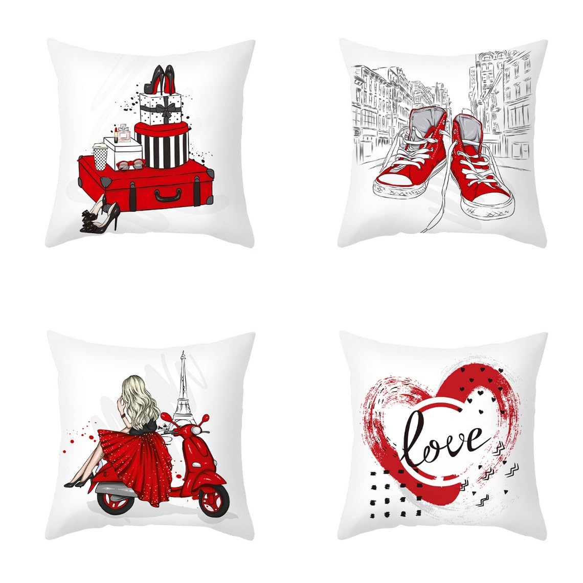 Chenlane Silk Pillow Covers Home Cushion Foundation Case Valentine'S Day, Rustic Zippered Private Customisation 45x45 cm, 4Pcs