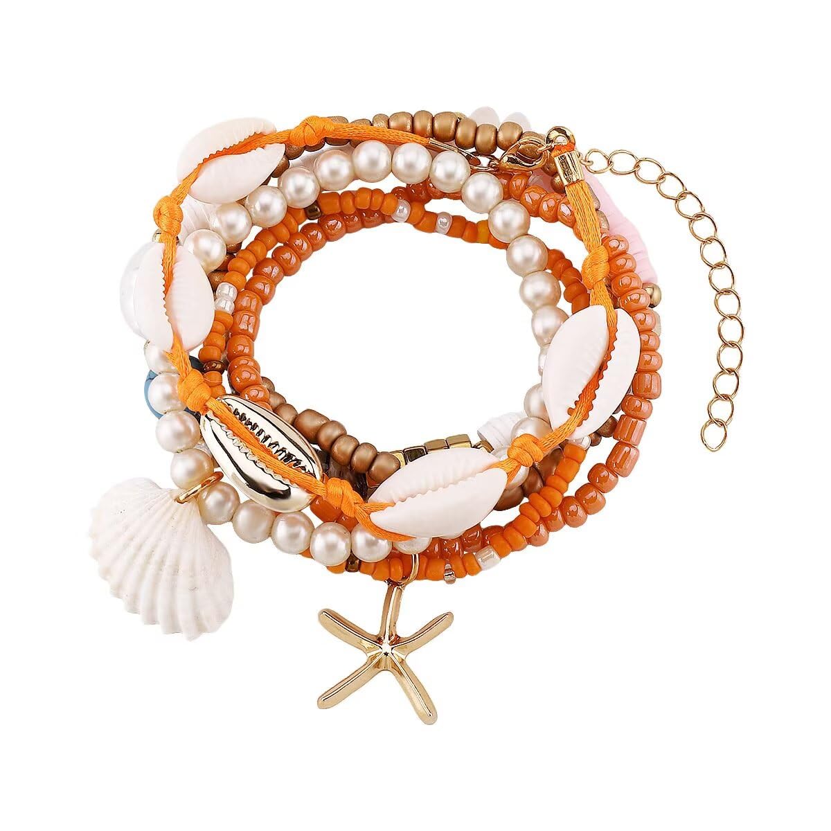 Todu Beach Bracelets Imitation Pearl Beaded Starfish Shell Bracelets Boho Summer Hawaii Vacation Jewelry for Women