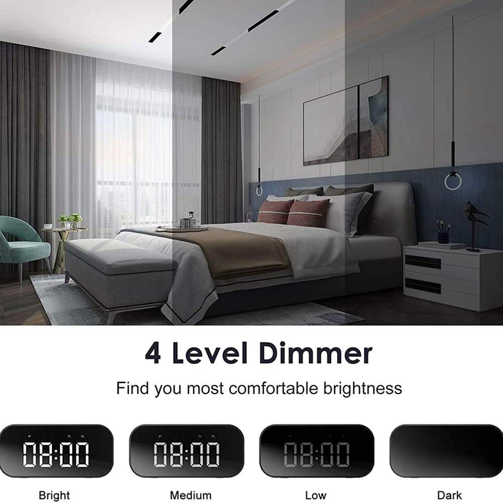 ERNZI Radiosveglia con Altoparlante Bluetooth, Sveglia a Ricarica Wireless da Comodino con Display a LED dimmerabile a 4 Livelli, Batteria di e Porta USB
