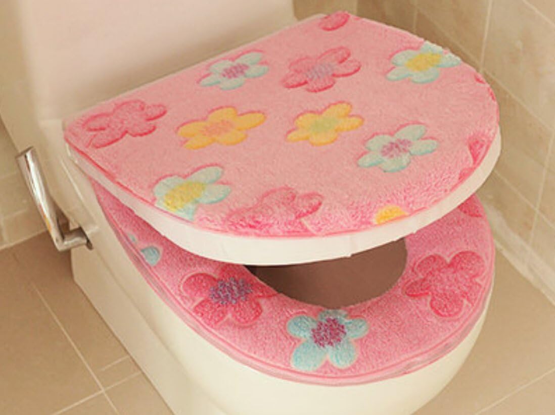 Speaking Life Dress up Your Bathroom Plush Thicken Warm Toilet Seat Cover Pads & Cute Commode Seat Cushion Set with Zipper (2, pink)