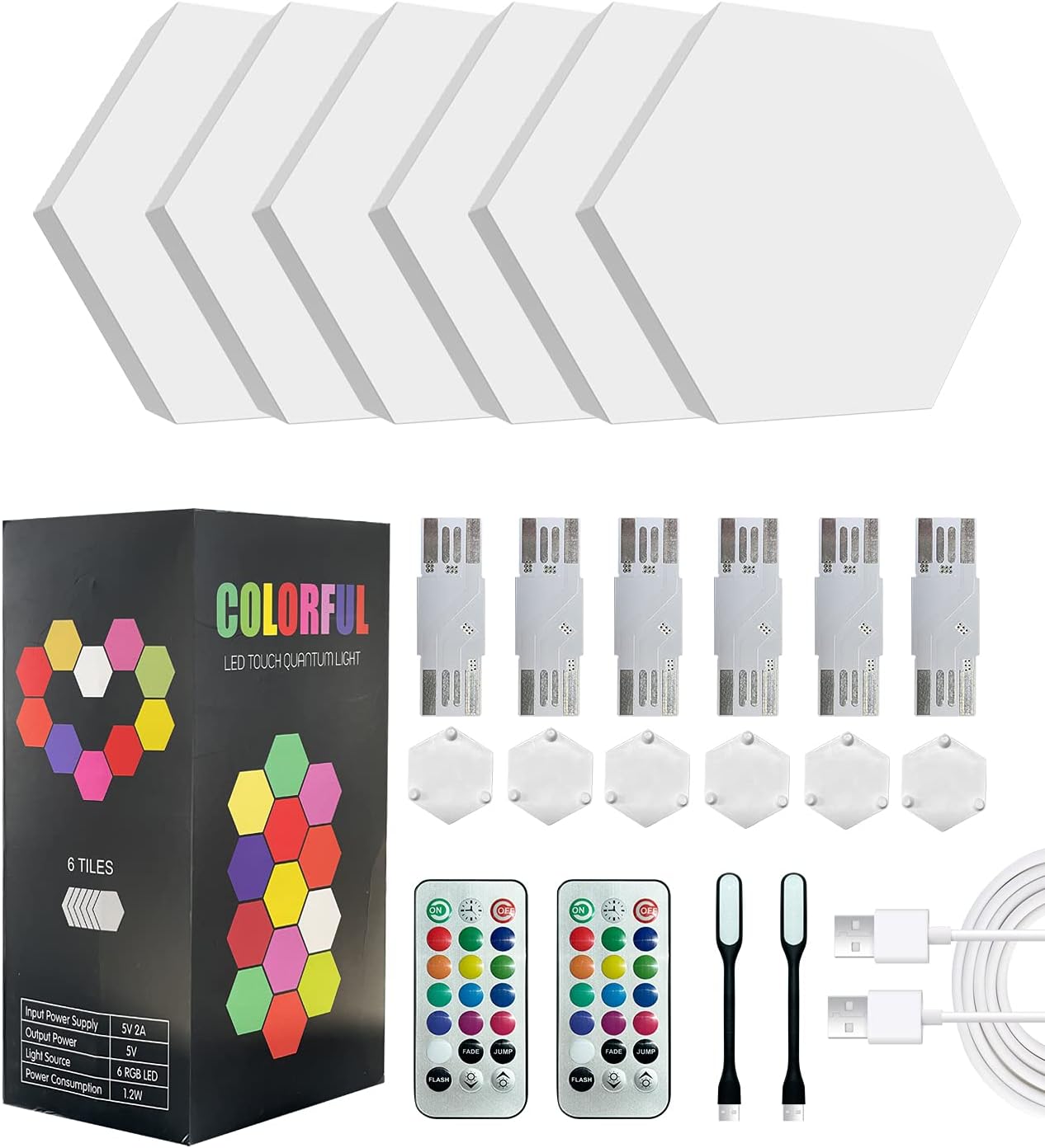 Hexagon Lights, RGB Hexagon Wall Lights with Remote, Smart Hexagonal Wall Panels, Touching LED Wall Lights with USB-Power, Splicing DIY Color-Changing Gaming Lights Used in Gift, Bedroom Decor-6 Packs