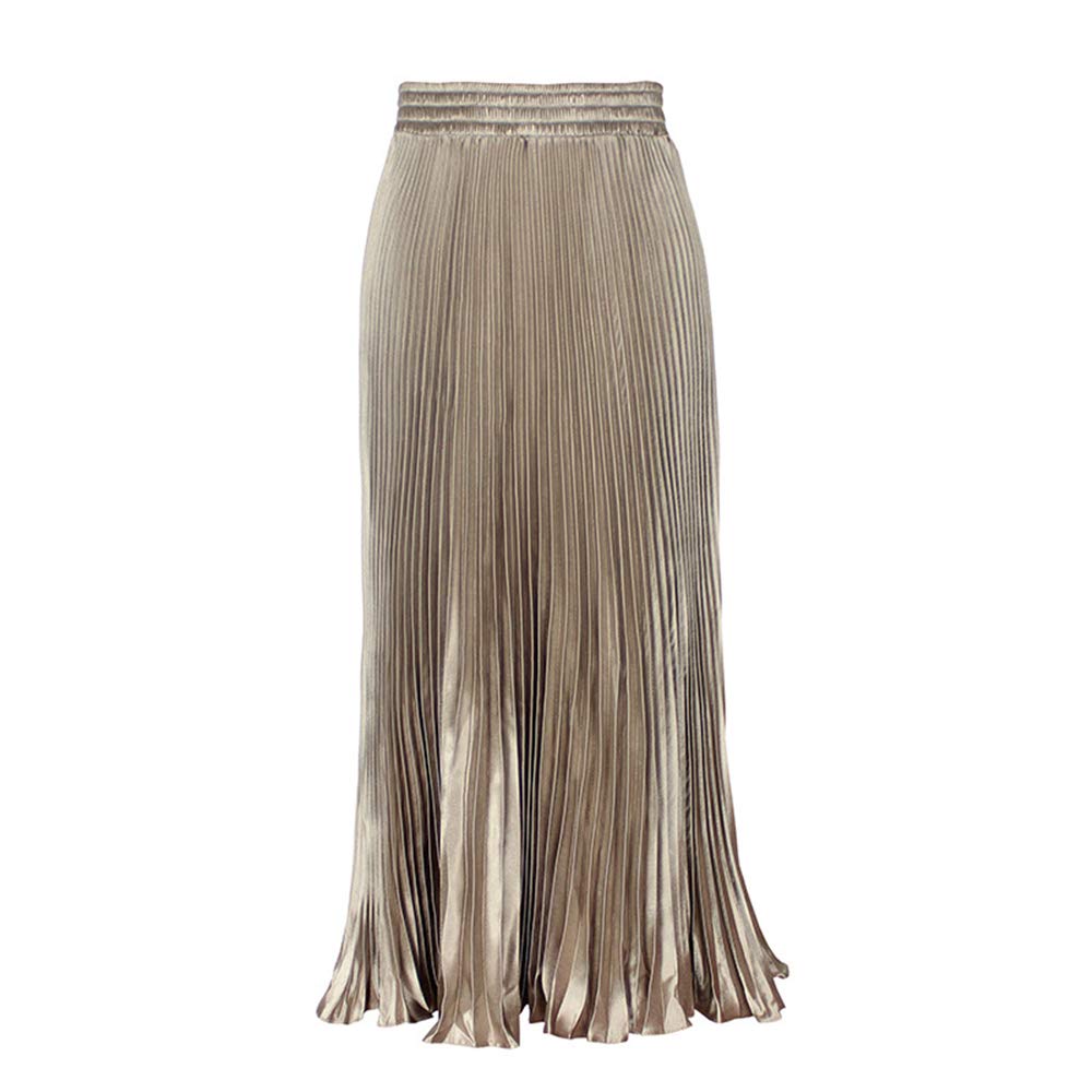 Morbuy Women's Champagne Long Skirts For Metallic Luster Elastic Waist Organ Skirt High Waist Maxi Pleated Skirt. (Champagne)