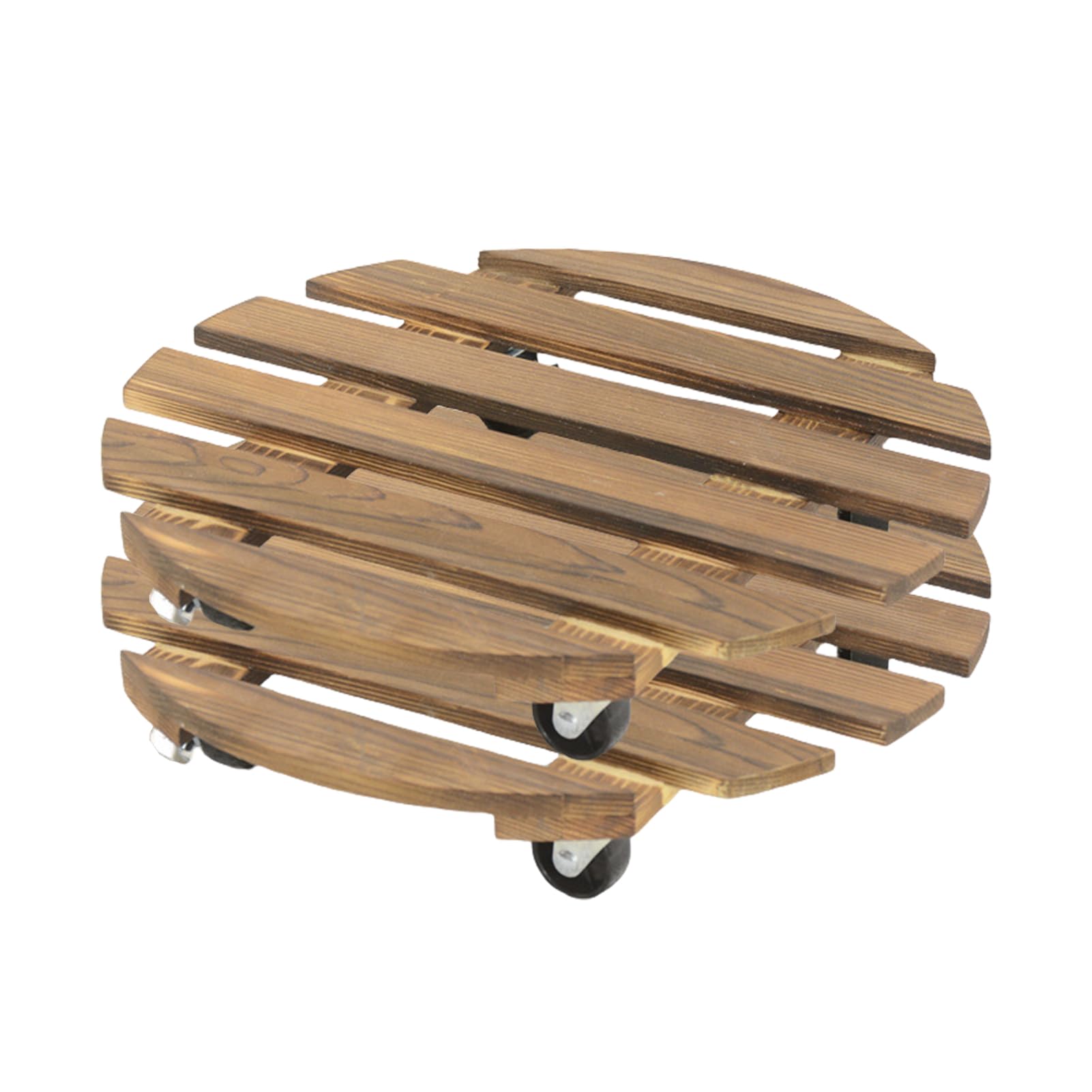 Pflanzkorb aus Holz mit Rädern, 35 cm, rundes Rolltablett, Buchen-Pflanzgefäßständer, Blumentopf-Basis, langlebige Edelstahl-Räder, leicht zu bewegen
