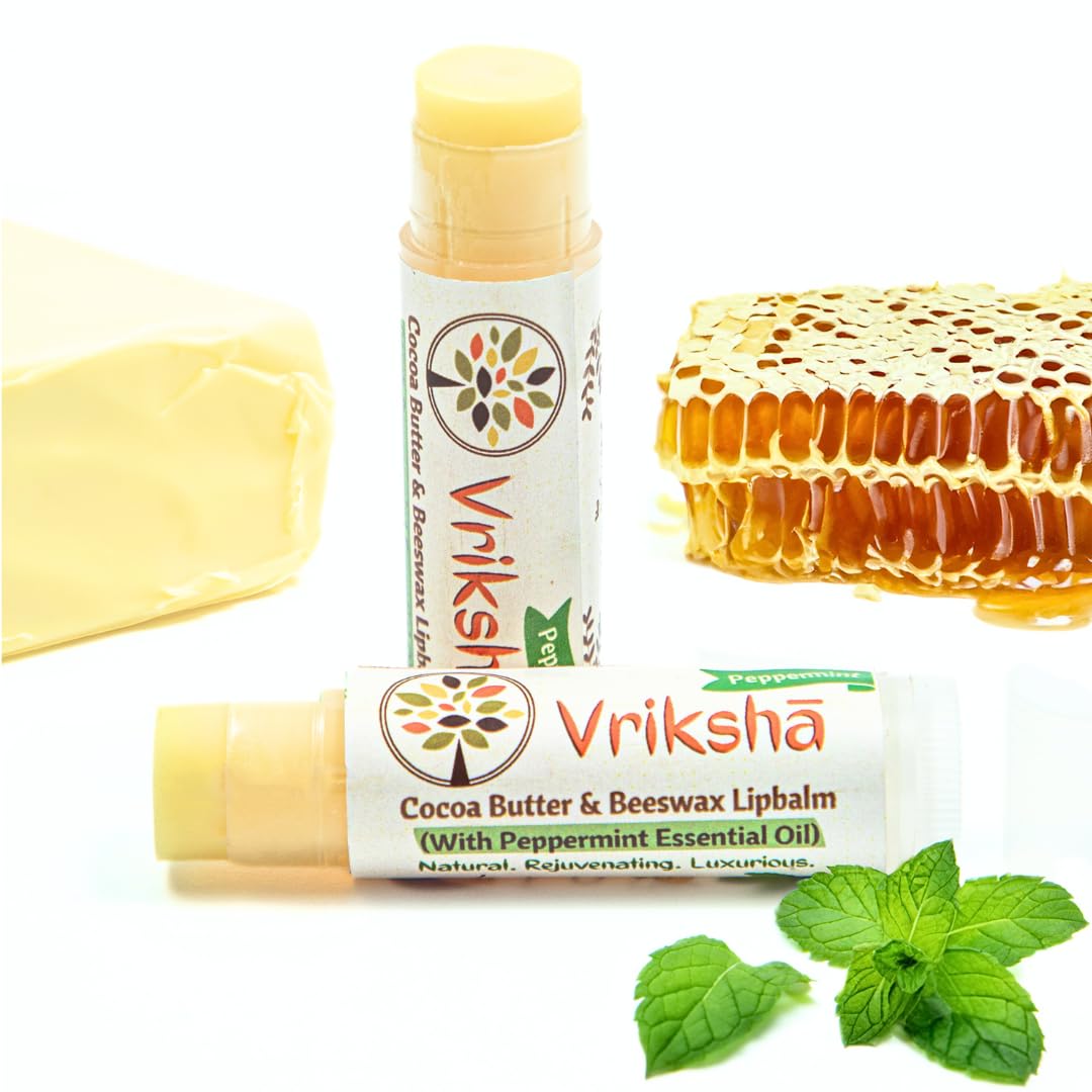 Vrikshā 100% Natural Peppermint Lip Balm | Cocoa Butter & Beeswax | Handmade | Cold Pressed Almond Oil & Coconut Oil | Peppermint Essential Oil | Heals Dry Chapped Lips-image-30