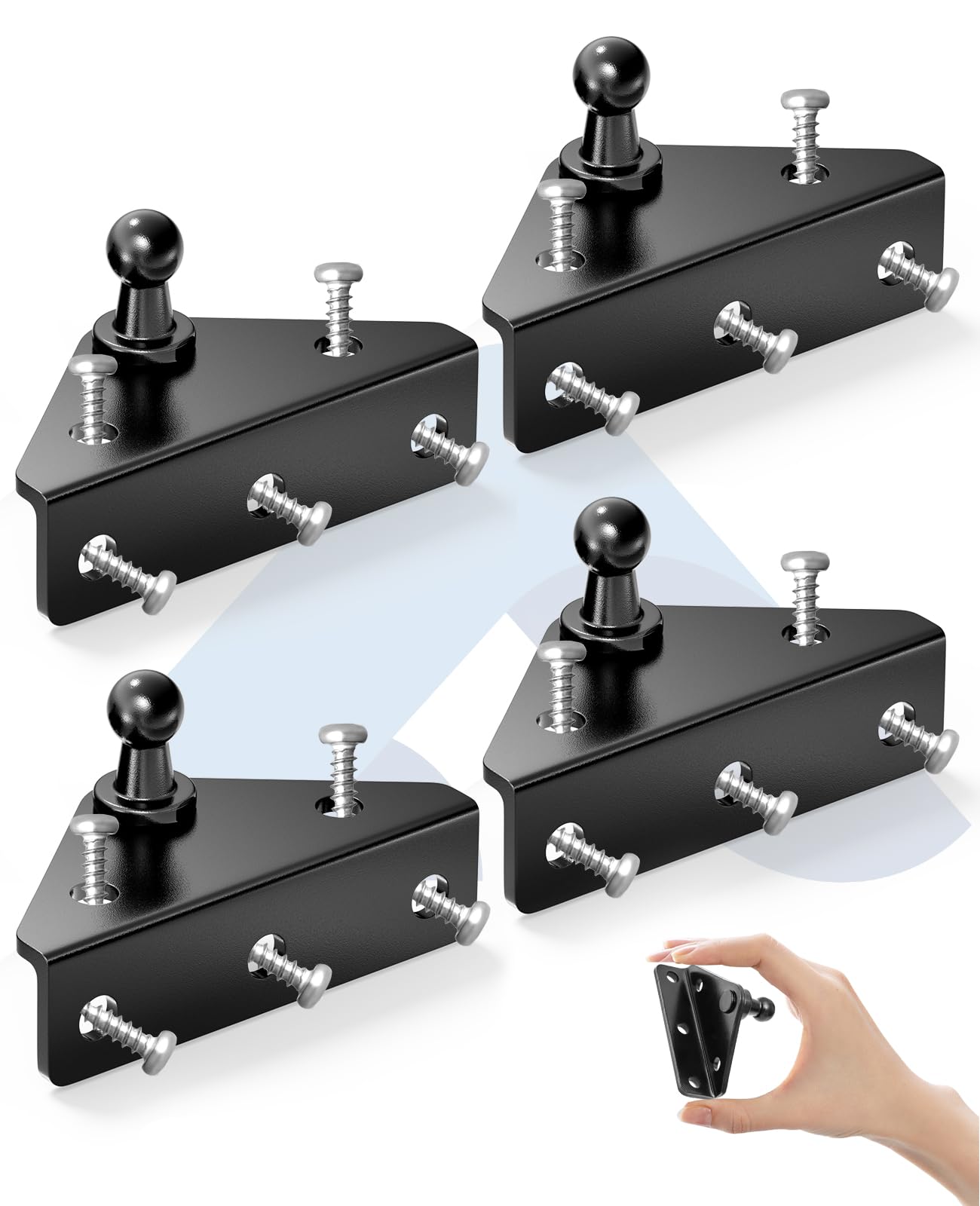 ARANA 10MM Ball Stud Mounting Bracket, 4PCS Universal Gas Strut Mounts for RV Door Lift Supports Shocks Spring with 20 Screws, Black (Only Fits 10mm Ball Head)