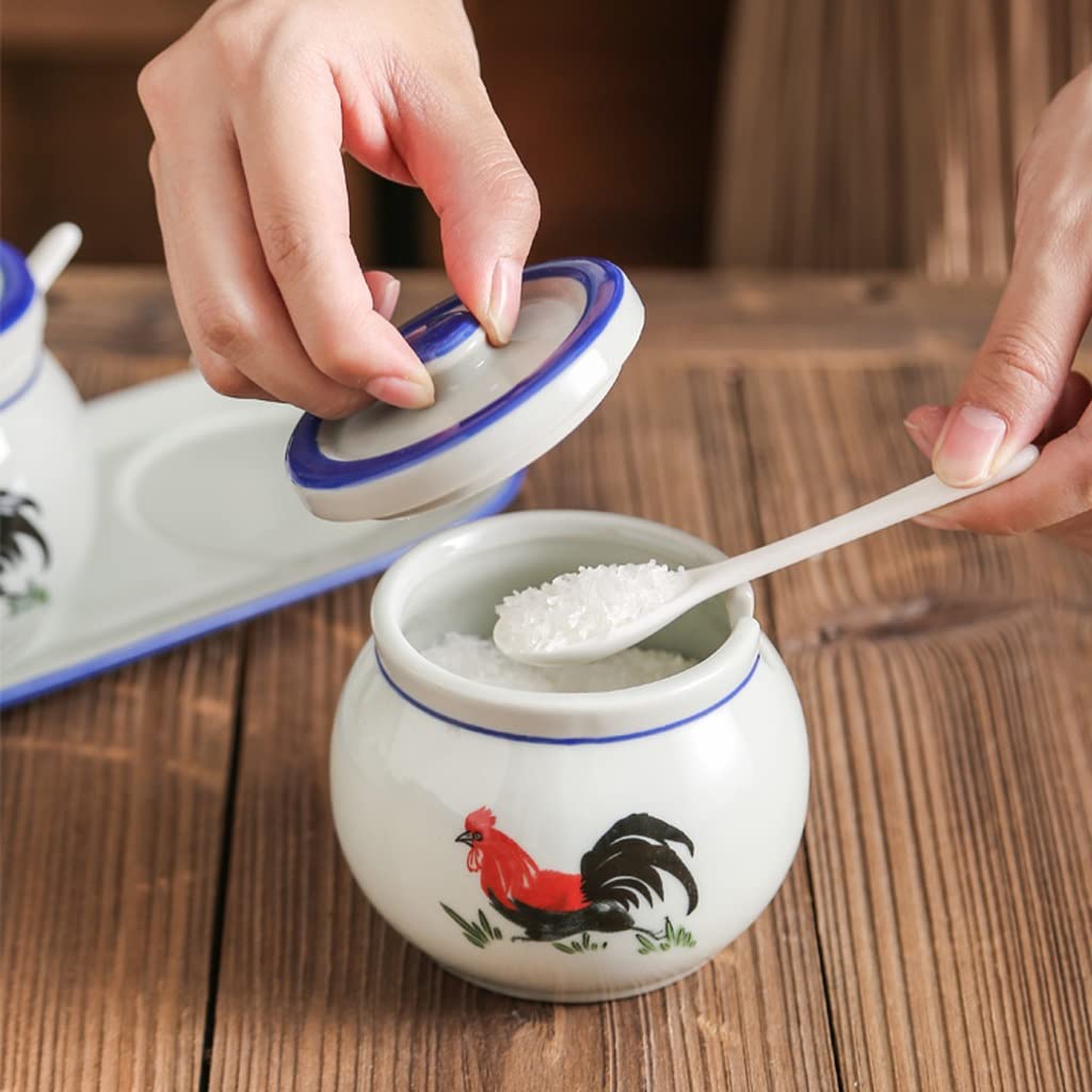 Butelka na przyprawy, ceramiczny słoik na przypraw Szklane słoiki na przyprawy, słoik do przypraw sól glutaminian sodu słoik do przypraw domowa kuchnia z łyżką w pokrywce olej chili olej rozpryskujący