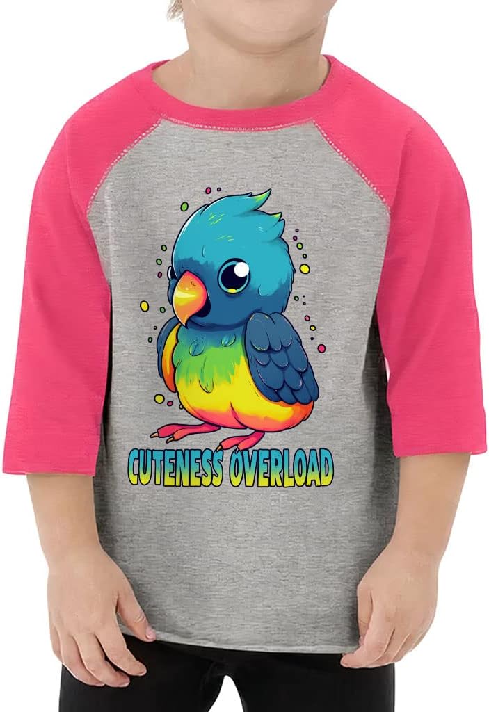 Cuteness Overload Toddler Baseball T-Shirt - Bird 3/4 Sleeve T-Shirt - Colorful Kids' Baseball Tee