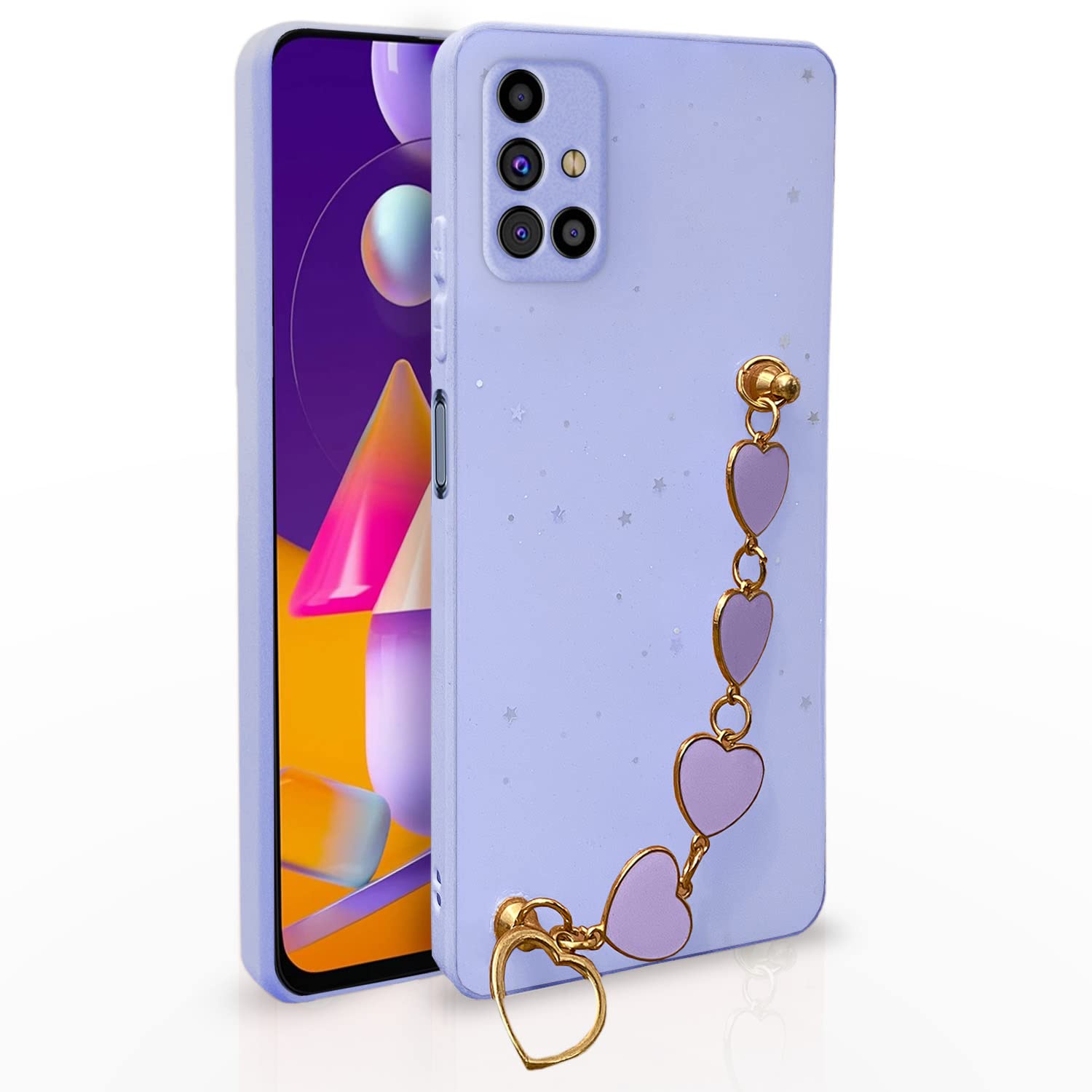 Pikkme Samsung Galaxy M31s Back Cover for Girls | Heart Shaped Metal Chain Blocks | Sparkling Soft TPU | Case for Samsung Galaxy M31s (Purple) (B0C2VNKTXT) Amazon Price History, Amazon Price Tracker