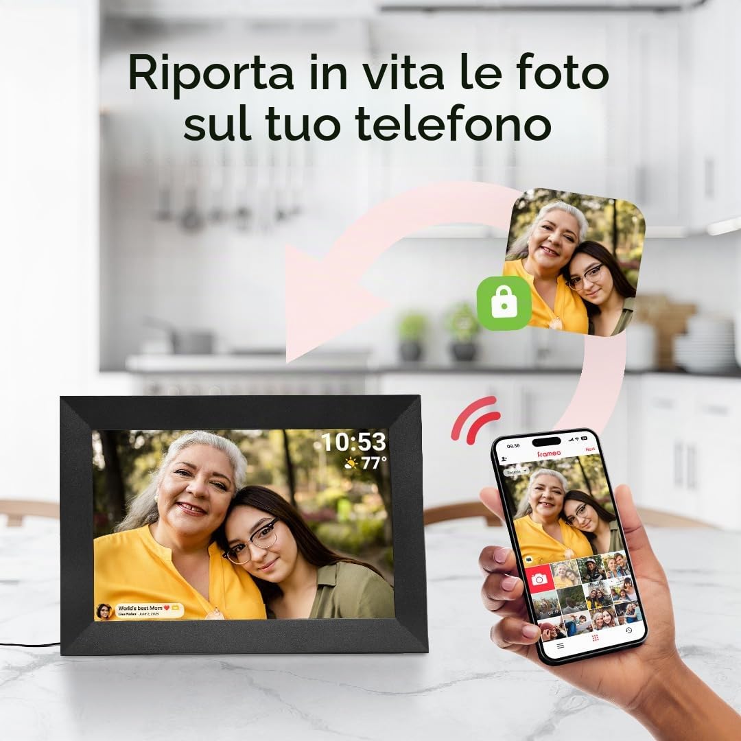 Silvergear® Cornice Digitale WiFi 10,1 Pollici | Touchscreen HD | Porta Foto Digitali con App | 10W Potenza | Design Moderno