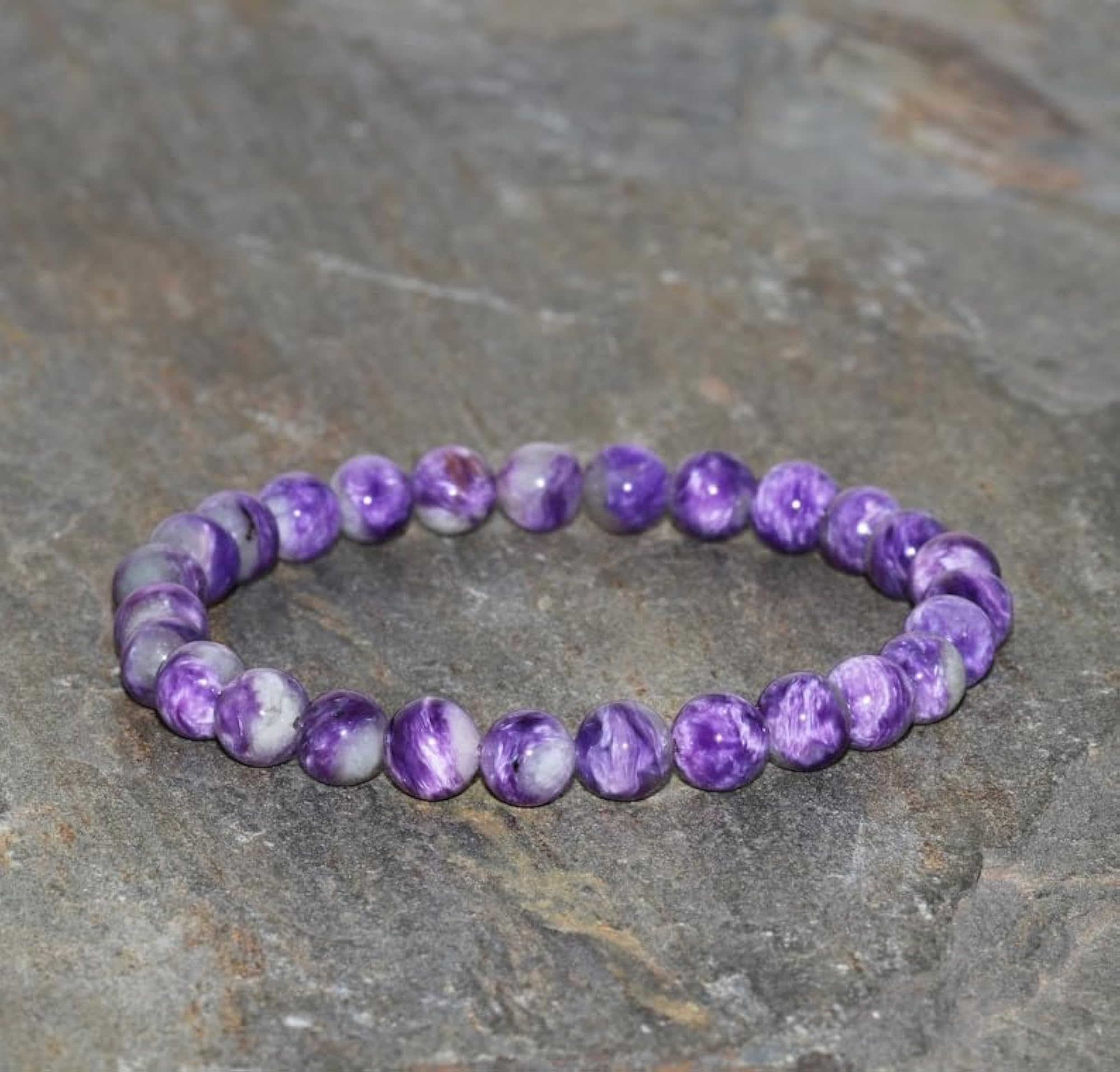 Natural Russian Charoite Gemstone Bracelet, Handmade Stretchable