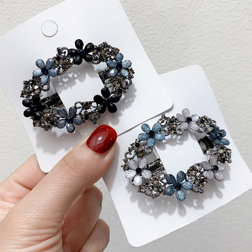 3PCS Rhinestone Flower Hair Clips,Vintage Flower Hollow Spring Hair Barrettes,Rhinestone Hair Clips for Women and Girls French Style Hair Accessories - Image 3
