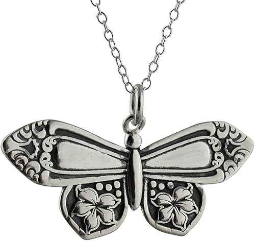 FashionJunkie4Life Collar con colgante de mariposa con cadena de 18 pulgadas Collar de plata de ley para mujer