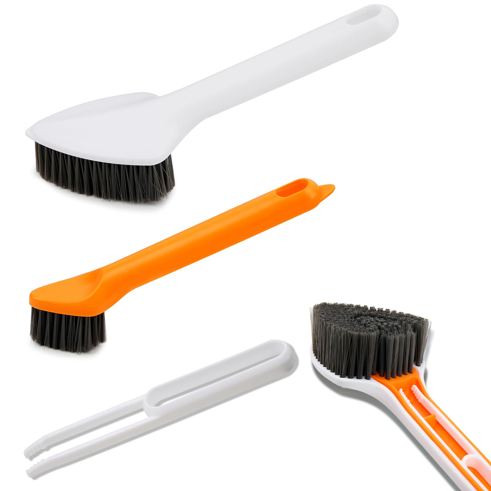 3-in-1 Multi-Function Cleaning Brush, 2 Brushes And 1 Tweezer, Triangular Head Design With Long Handle For Bathroom Kitchen Sink Floor Crevice Stove Bottle