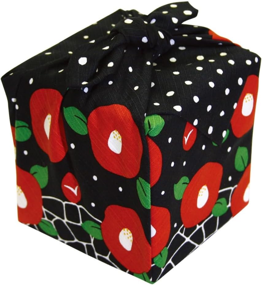 Generic Furoshiki - Paño de envoltura tradicional japonés, fabricado en Japón, 100% algodón, 19.7 x 19.7 pulgadas (camelia/tsubaki), negro
