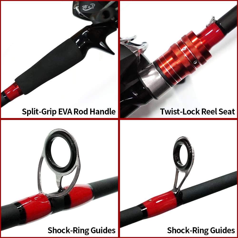 Kilitn Combo de caña de Pescar y Carrete, Carrete de Cebo Combinado de baitcasting, 1,8M 2,1M Varilla de Fibra de Carbono Envuelta en Fibra de Vidrio Duradera de 2 Piezas con Mango cómodo de EVA