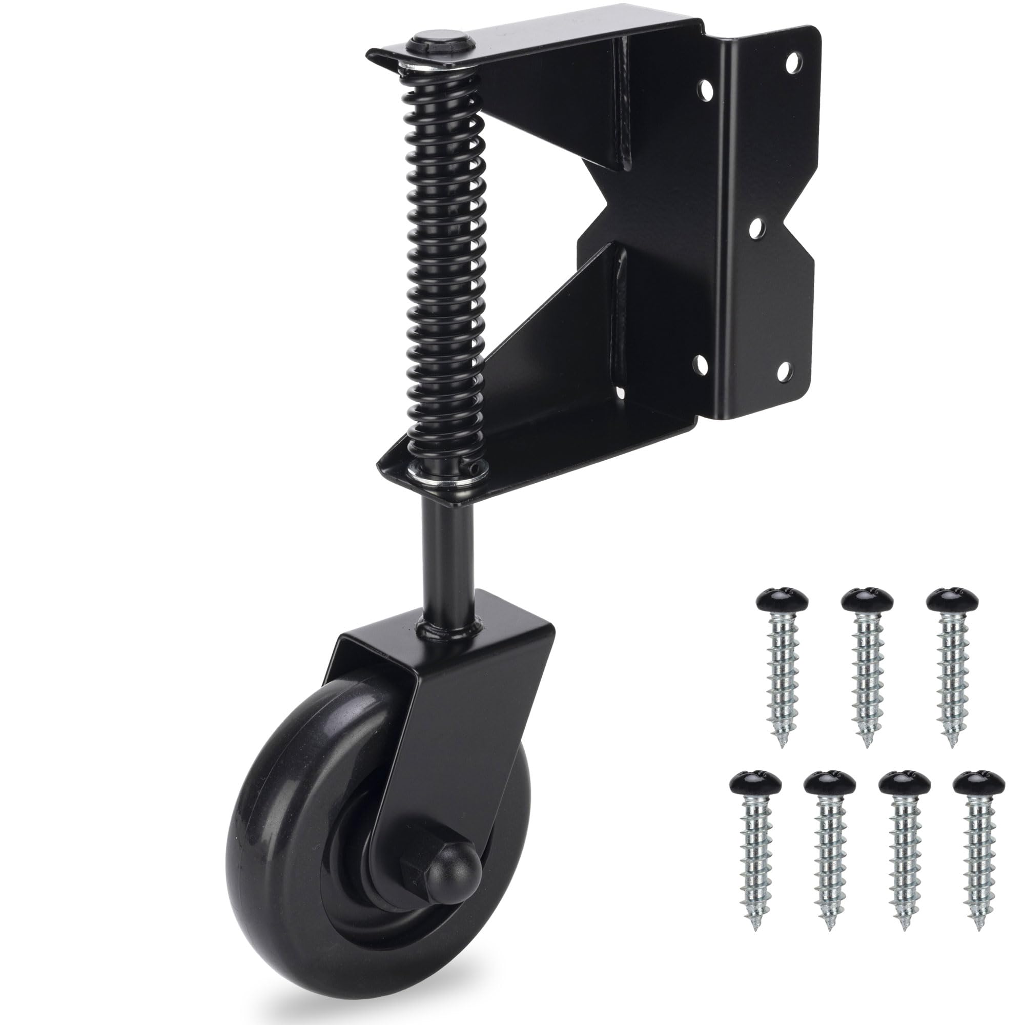 Gate Wheel, Spring Loaded Gate Caster, Heavy Duty Wooden Fence Gate Caster Wheel, 360 Degree Swivel Outdoor Swing or Rolling Gate Support Wheel Kit, 4-1/2 Inch, 220 Lbs Capacity, Black(Left)
