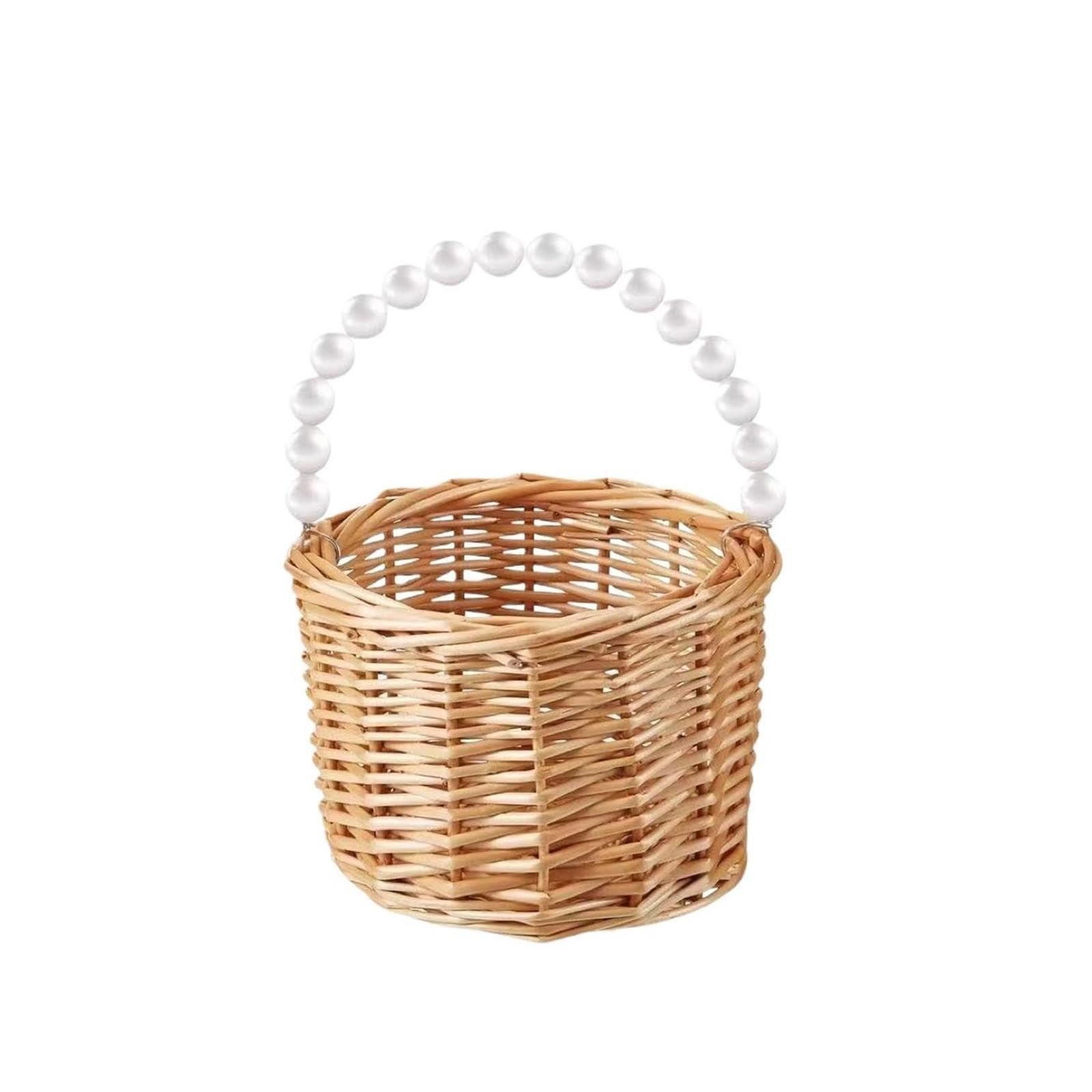 1pcs Pearl Portable Rattan Flower Basket Per Matrimoni