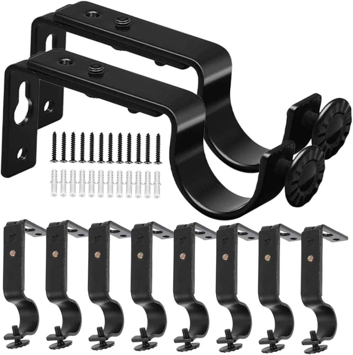 Ciieeo 10pcs Heavy Duty Curtain Rod Holder Bracket Sturdy Iron Support Brackets for Wall Easy to Install for Drapery Rods Black Finish