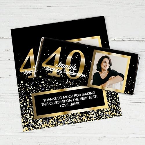 Envoltorios personalizados de 25 quilates para barra de caramelo de 40 cumpleaños con fotos DIY recuerdos de fiesta (25 envoltorios), caramelo no
