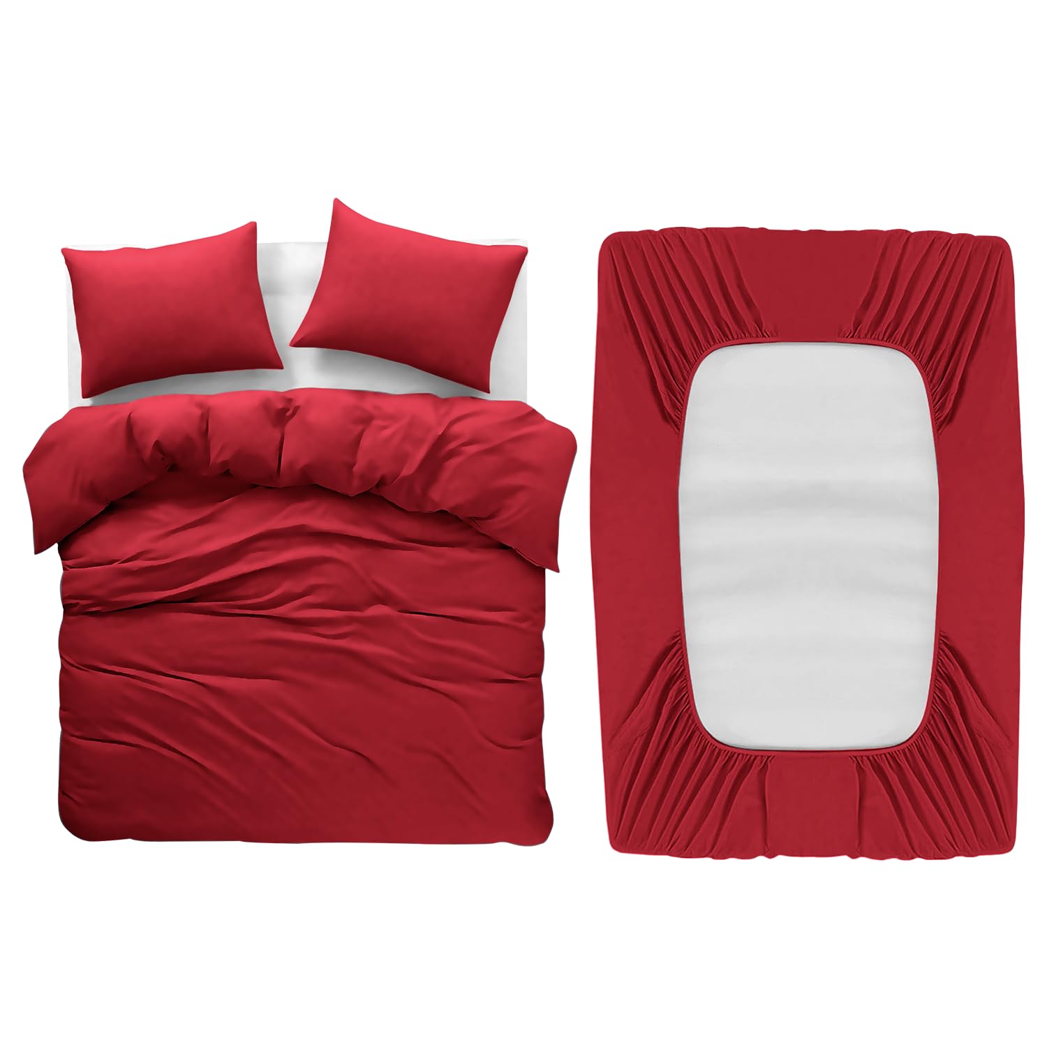 BedLooms 4 Piece King Size Bedding Set Burgundy Duvet Cover Sets Fitted Sheet with Pilow cases King Size Duvet Set Soft and Fade Resistant Brushed Microfiber Bedding Quilt Cover Set — image 1