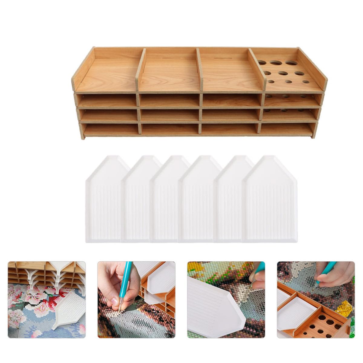 Healeved Plateau de Rangement pour Dessin Diamanté 3 Niveaux 16 Compartiments Support Multifonction en Plastique Léger Boîte à Outils Compacte pour Perles Bijoux et Accessoires D’Art
