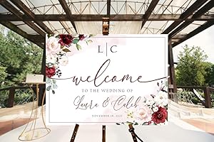 Editable Burgundy Blush Floral Wedding Welcome Sign
