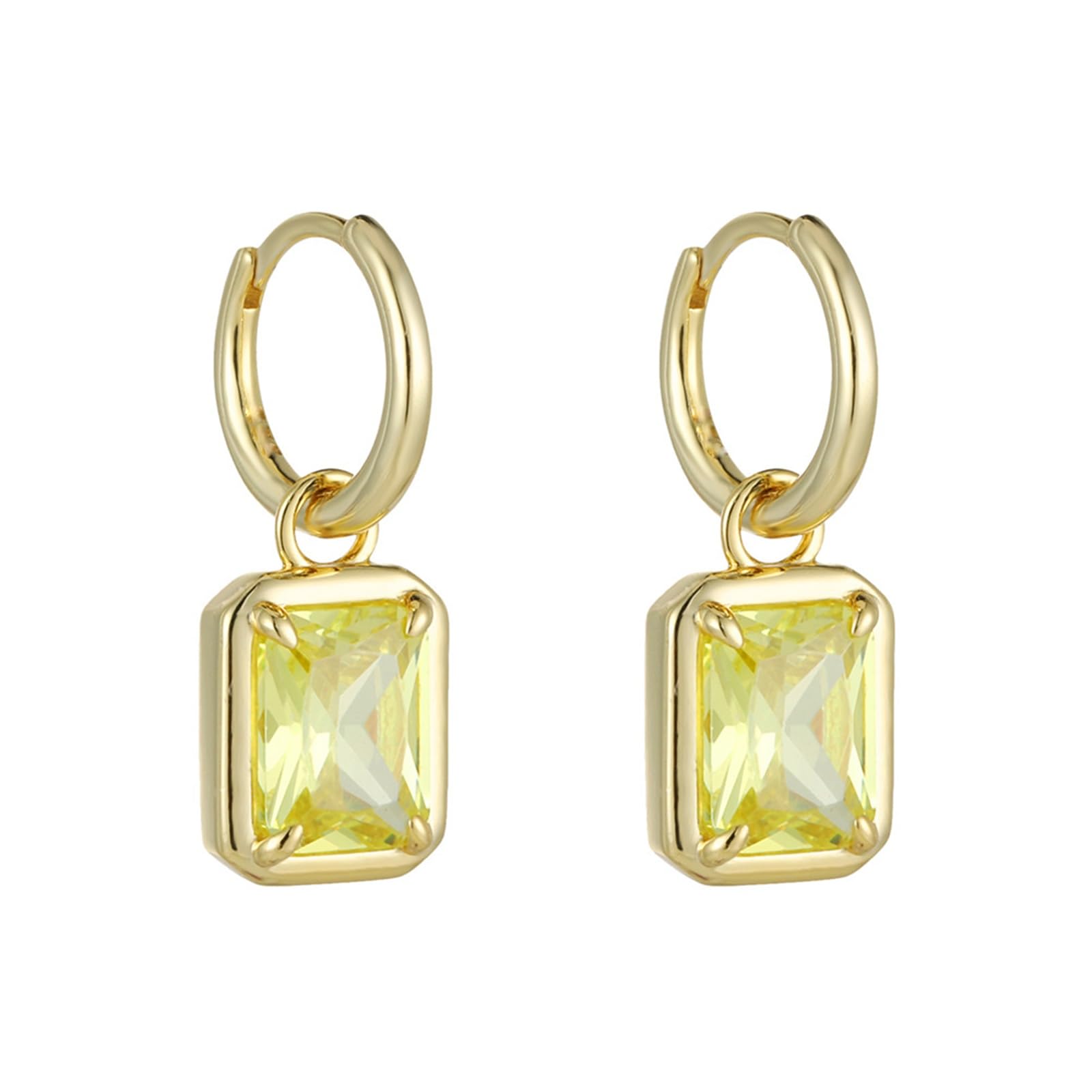 Pendientes de aro solitarios de oro de 9/14/18 quilates para mujer, rectangular, citrino, oro real para ella