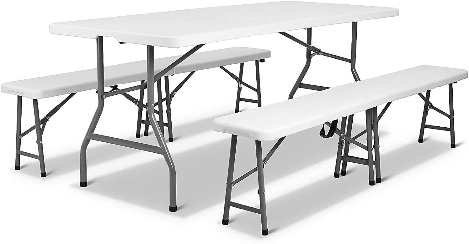 Buy Portable Folding Table and Benches Set, Plastic Folding Table and 2