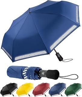 umbrella Windproof Strong Compact Travel Black Pocket Automatic Reflective Safety Strip Foldable Outdoor for Rain Inverted Umbrellas for Men and Women 8 Ribs Portable