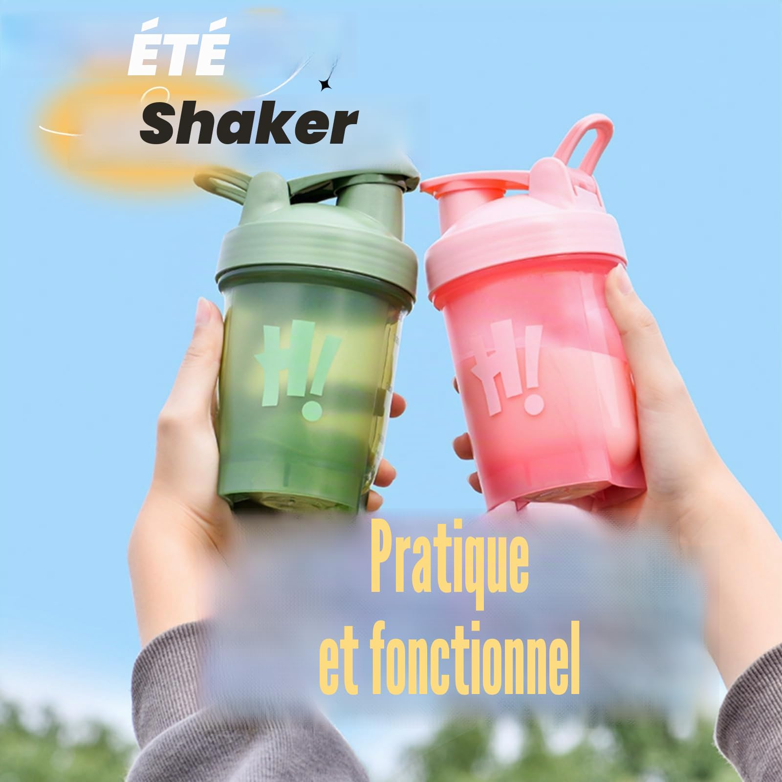 Tokaneit 2 Pièces Bouteille Shaker Protéines Étanche, Shaker Proteine Sans Bpa, Avec Boule en Spirale, 2 Brosse en Mousse, Portable, Facile à Nettoyer, pour Compléments Sportifs, 350ml