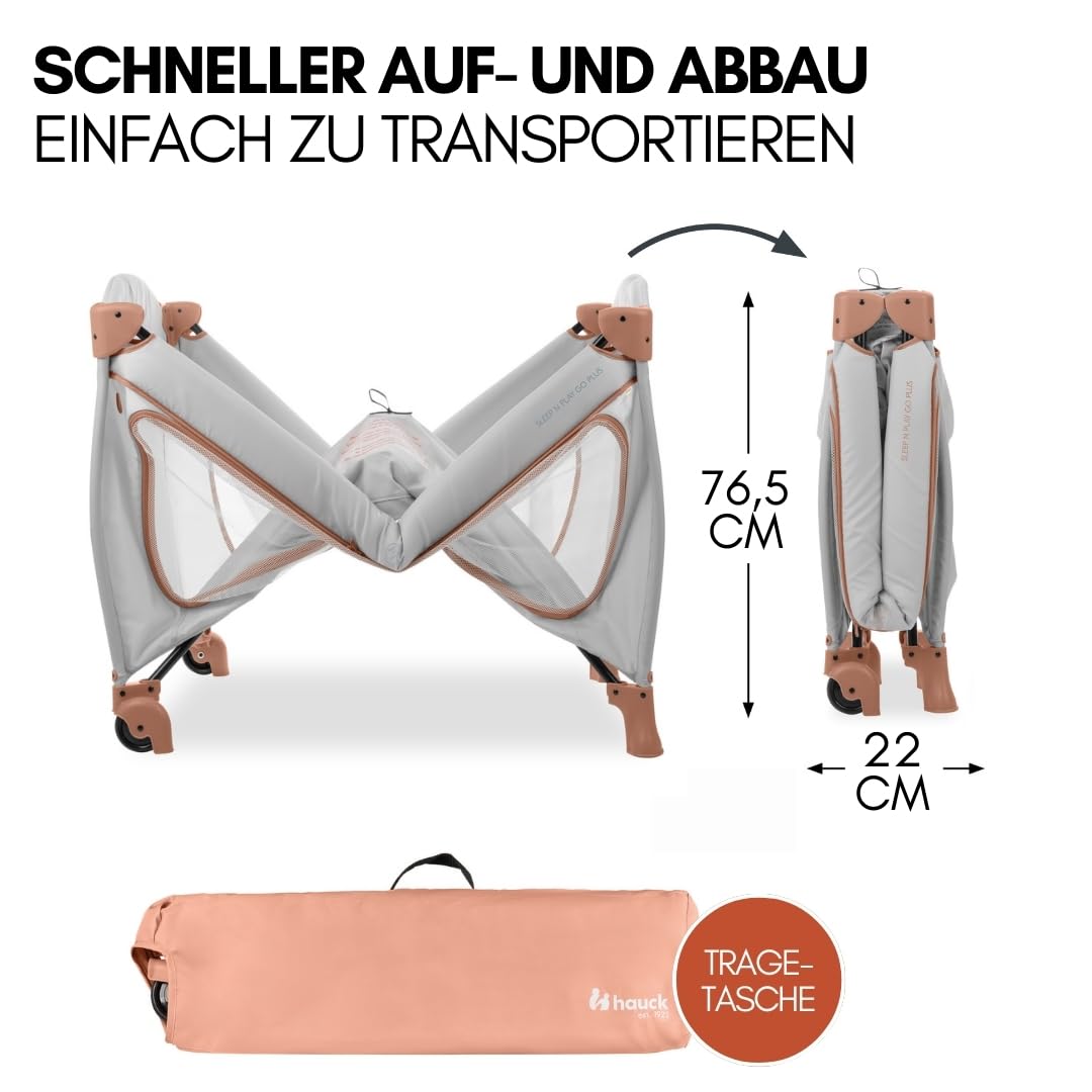 hauck Kinderreisebett Sleep N Play Go Plus XXL-Set – inkl. Matratze, Spannbettlaken, Insektenschutz & wasserdichter Betteinlage – faltbares Babyreisebett – Dusty Cork