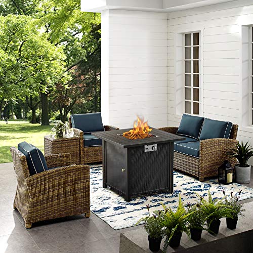 BLUBERY 30\'\' Propane Fire Pit, 50,000BTU Auto-Ignition with Pulse Switch Gas Fire Pit with Cover, Safety Switch, Solid Striped Steel Surface, Laval Rock, Waterproof Bag, ETL CERT