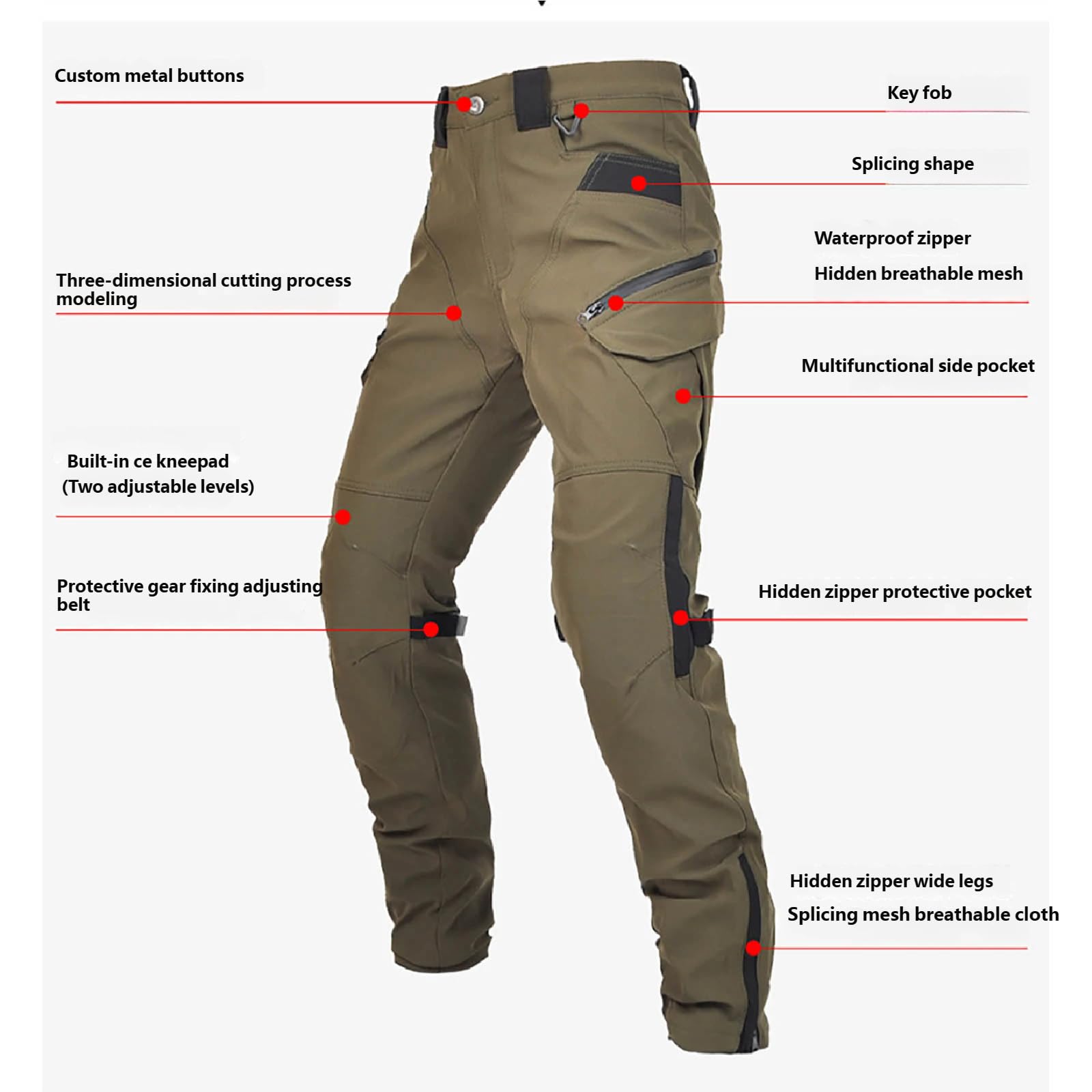 Generisch Pantaloni da moto da donna, impermeabili, antivento, con protezioni, a vita alta, per il tempo libero, robusti, traspiranti, versatili, antitaglio, per l'asciugatura