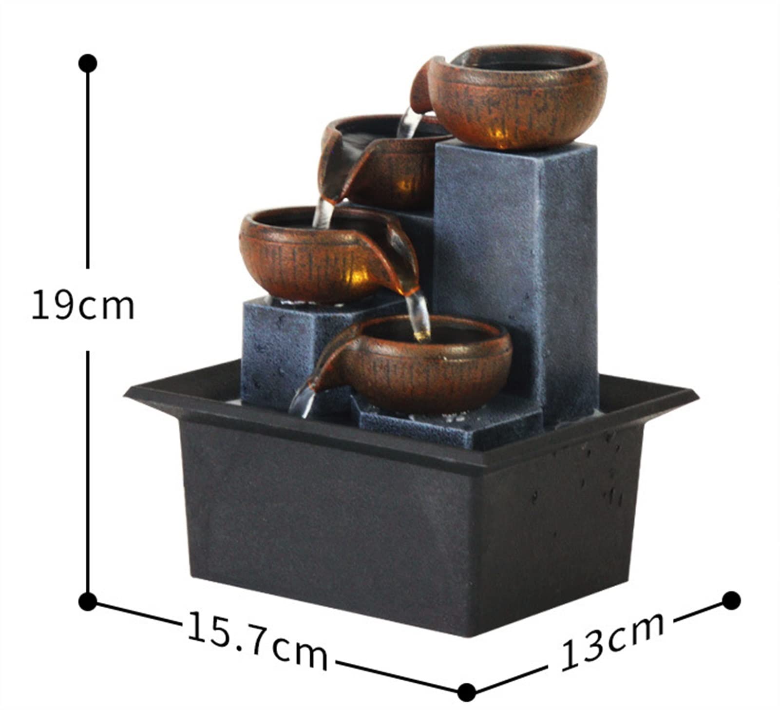 Fuente Decorativa de jardín, Fuente de Agua con Cascada, Feng Shui Zen, decoración para Dormitorio, Oficina, Escritorio, 15,7 x 13 x 19 cm