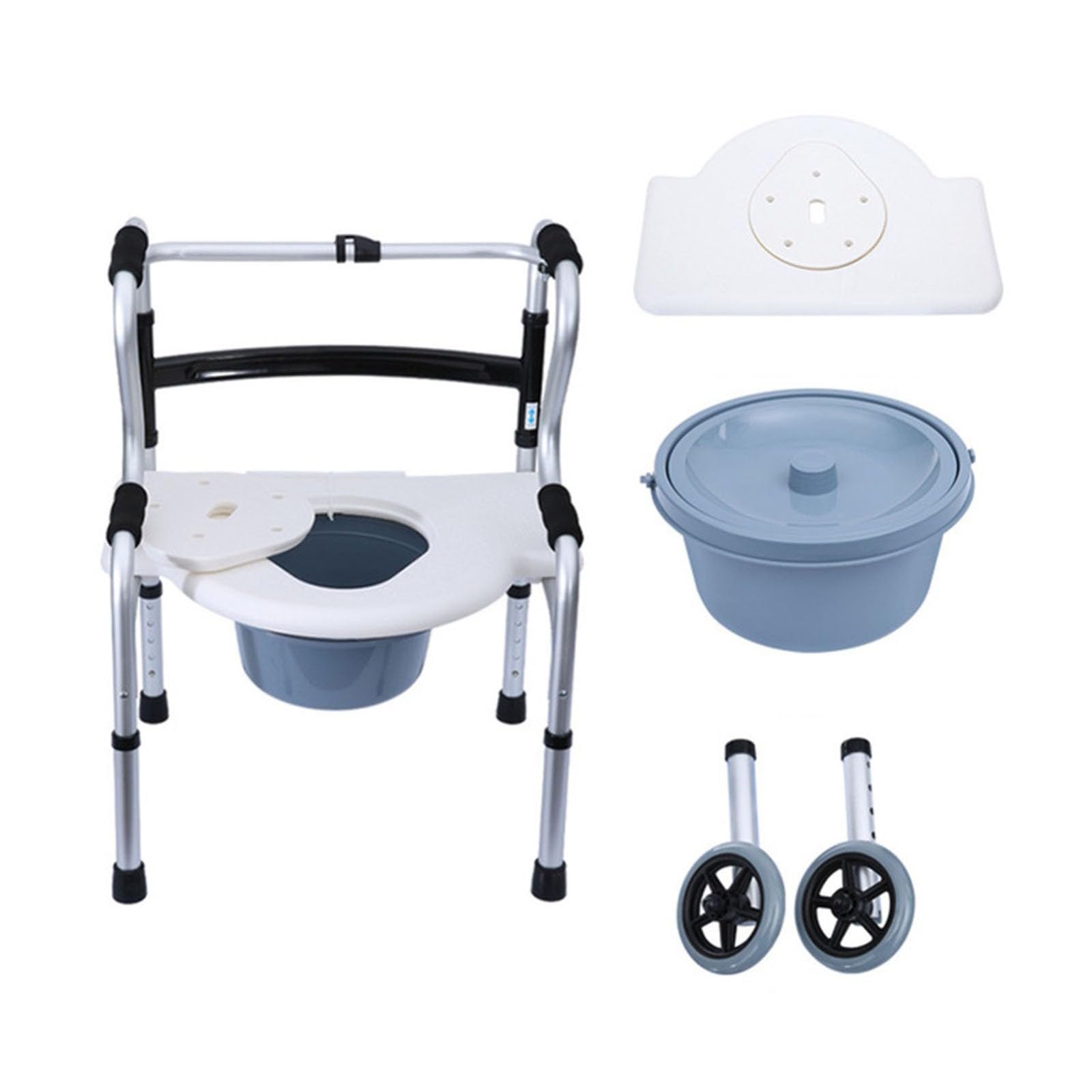 Andador Anciano, Andador Dos Ruedas, Andador Adulto, Ligero/De Aluminio/Plegado/con Asiento De Plástico, Altura Ajustable, Apoyabrazos para Inodoro