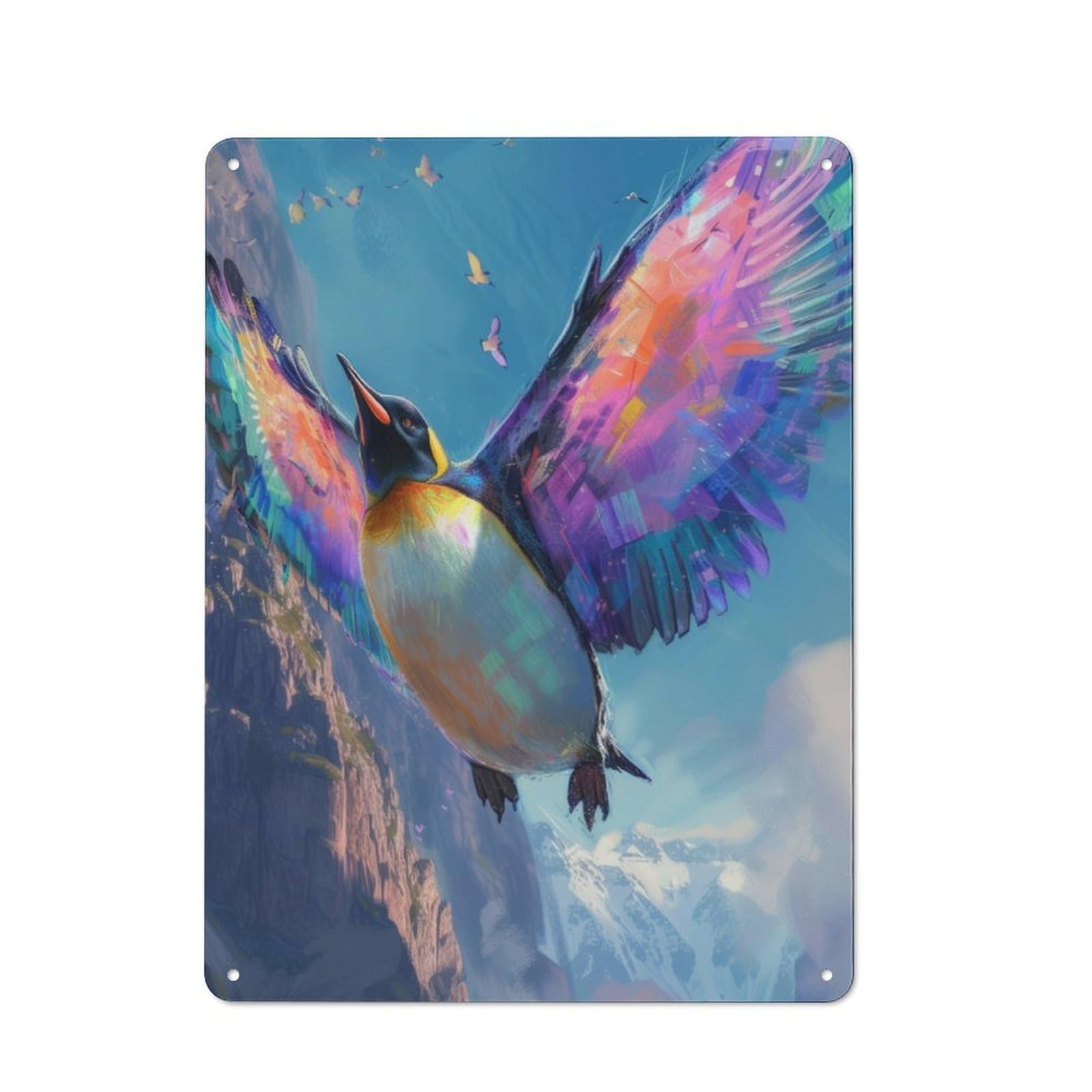 Junmoney Flying Penguin With Wings Rustic Tin Sign 40X30cm For Living Room Or Hallway, A Metal Wall Feature For Living Rooms And Hallways