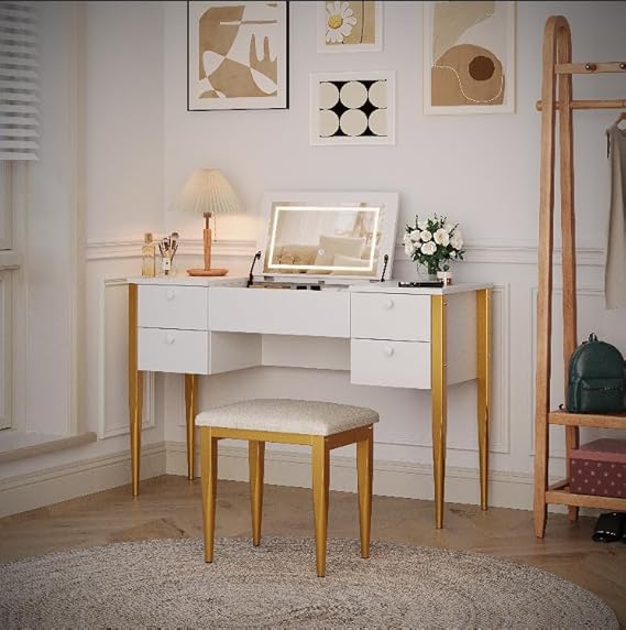 IDEALHOUSE Makeup Vanity Desk with Flip Top Mirror and