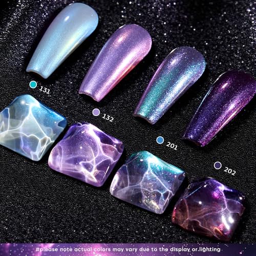 Image of AZUREBEAUTY Holographic Nail Polish Set, 4 Chameleon Colors Purple Pink for DIY Nail Art, Glossy Finish, Ideal Gift for Women