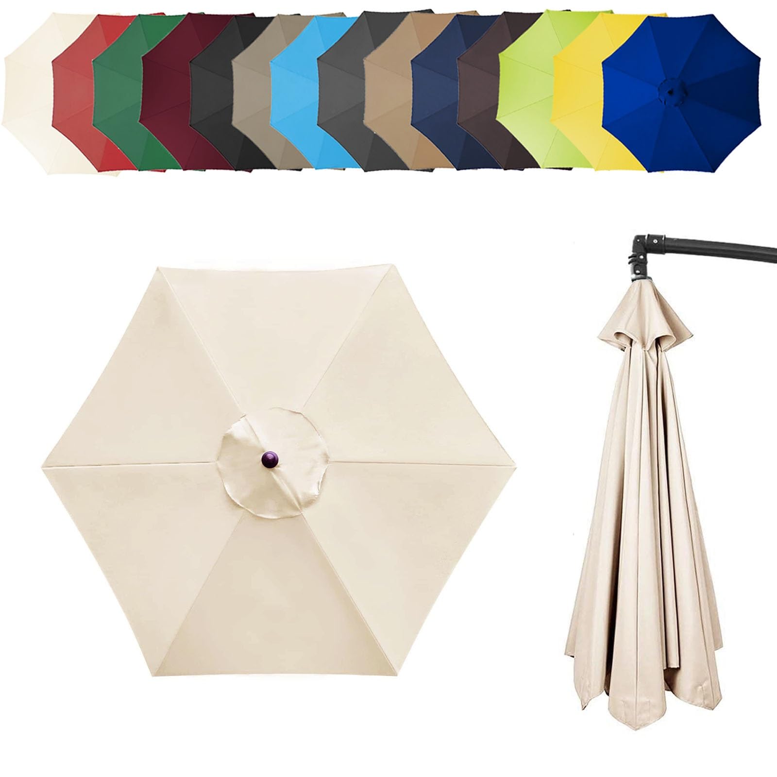 6.4ft/8.8ft/9.8ft (200/270/300cm) Replacement Parasol Garden Patio Umbrella Fabric Canopy Cover, Heavy Duty Polyester Fabric Outdoor Shade Canopy Cover For Market Table Cantilever Parasol Top Cover(Co