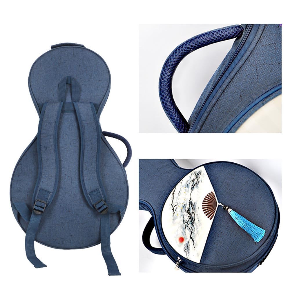 Yueqin - Borsa a tracolla con motivo liuto lunare, con motivo a ventaglio, musica folk, per uso professionale, liuto lunare, chitarra, banjo, strumento musicale, banjo cinese (blu)