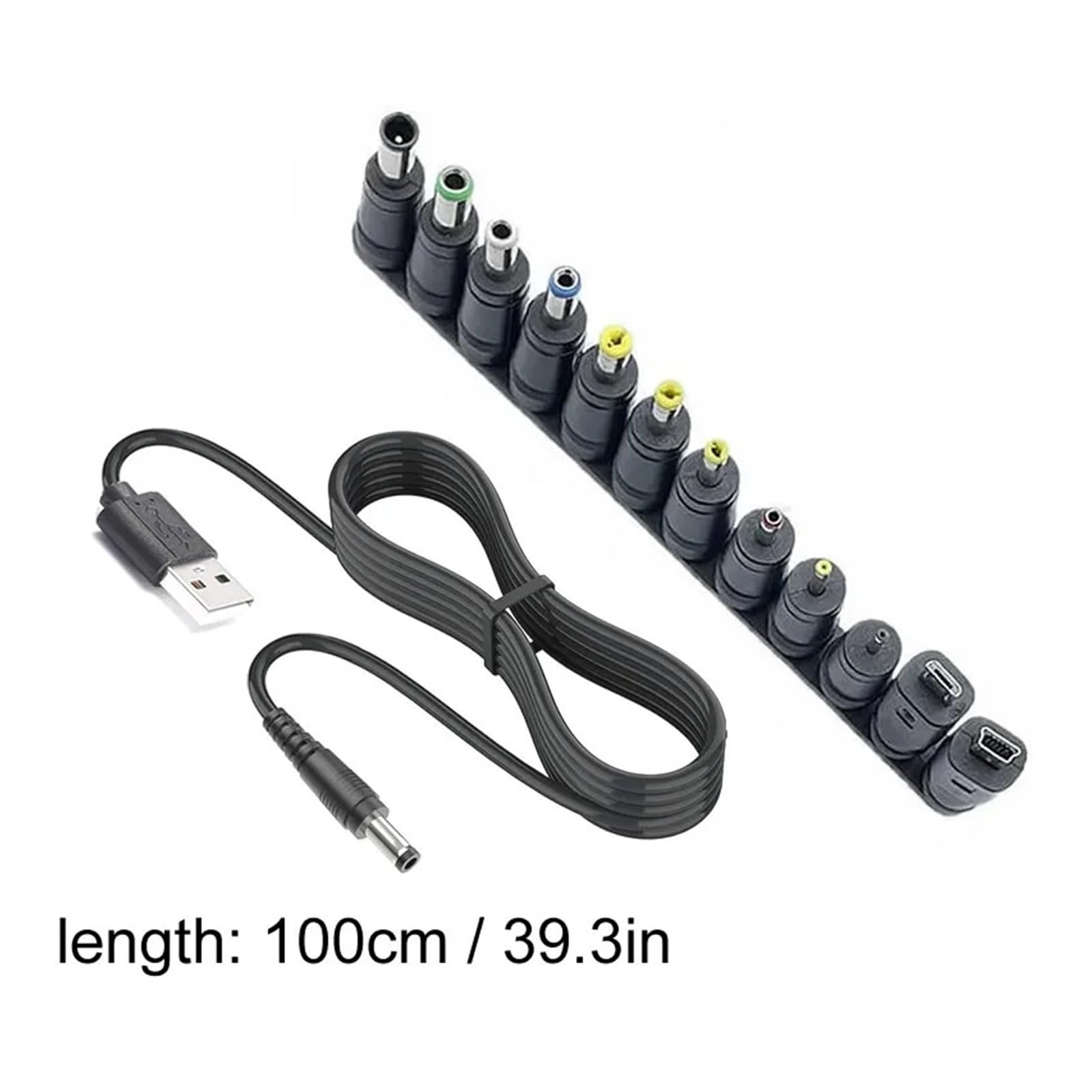 Câble de charge USB vers DC 5 V 5,5 x 2,1 mm avec 12 adaptateurs interchangeables 1 m/2 m (câble 1 m 12 en 1)