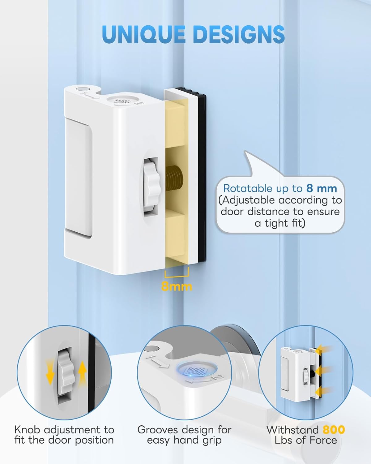 Home Inside Door Reinforcement Lock, Inward Swing Front Door Security Lock for Apartment, Hotel - Screw Mounted Stop Latch Withstands 800lbs for Extra Home Safety & Privacy (White-2PCS) image 6 of 7 B0FC695TD1