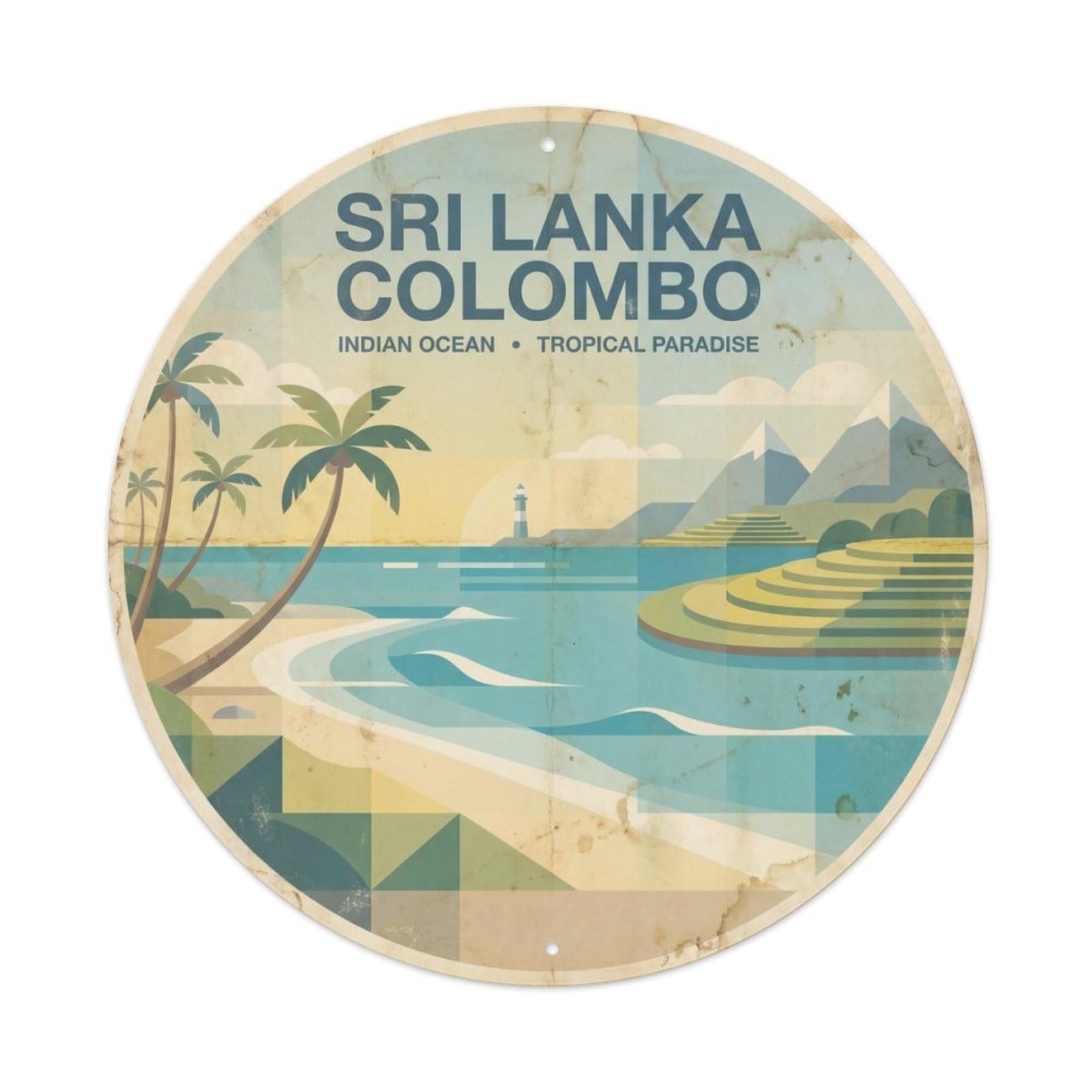 Sri Lanka Colombo Ocean Retreat Swiss Minimal Metal Tin Sign