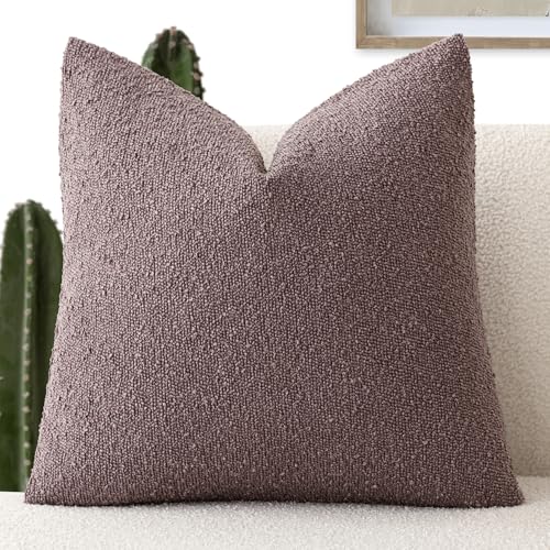 Image of Foindtower Decorative Textured Boucle Throw Pillow Covers Accent Solid Pillow Cases Neutral Soft Cozy Couch Cushion Case for Chair Sofa Bedroom Living Room Home Decor 24x24 Inch,1PC,Dark Purple