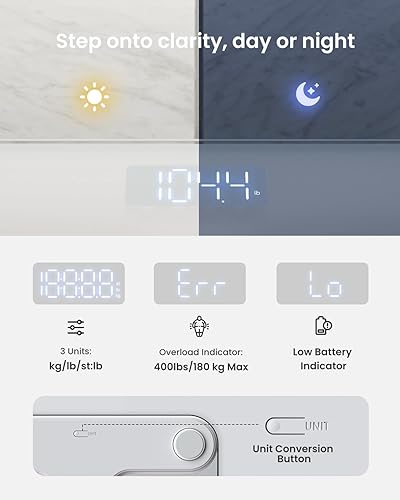 Miniatura 5 de RENPHO Báscula de baño para peso corporal, báscula de pesaje para personas, báscula corporal con pantalla LED brillante, más precisa hasta 0.1