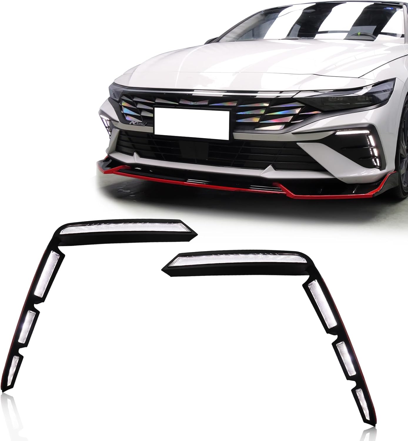Upgarde full LED Driver and Passenger DRL Turn Signal Light Front Bumper Fog Lamps Compatible with Hyundai Elantra 2024 SE SEL Limited Indicated Light (FRONT LIGHT)